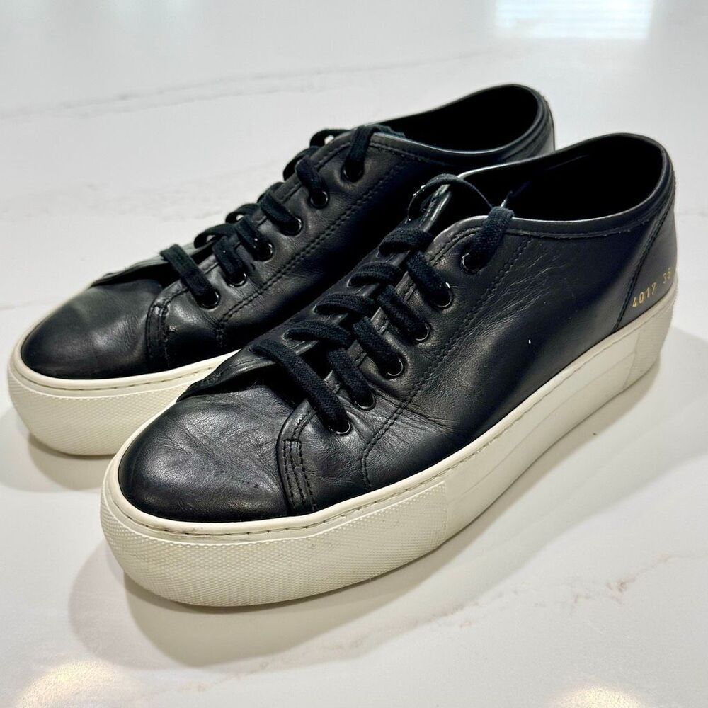 Common Projects Tournament Low Black Leather Sneakers. Size 36.